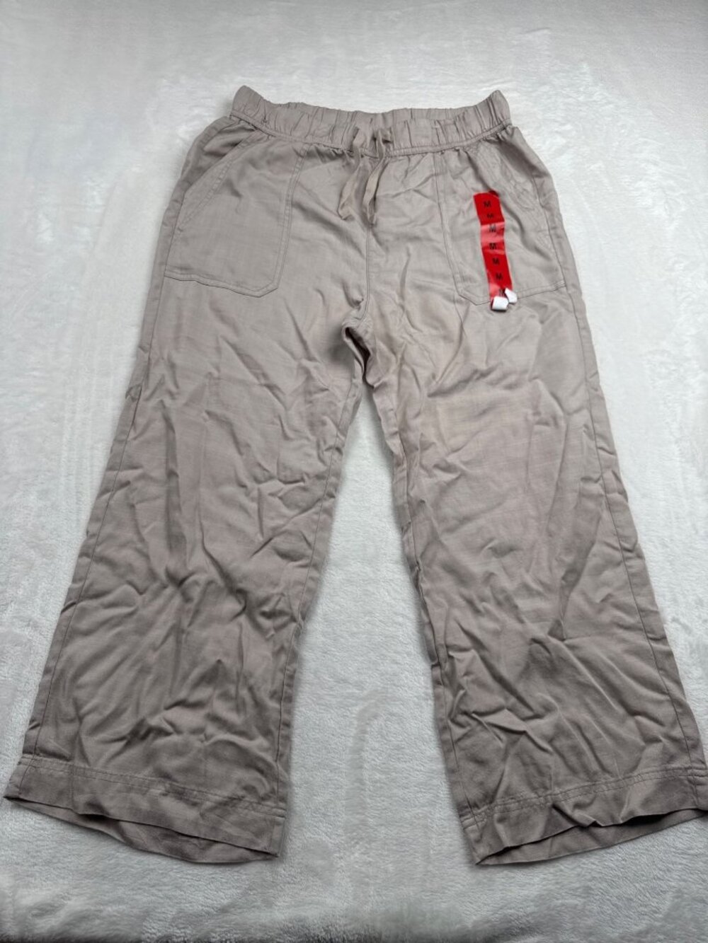 Splendid Womens M Beige Wide-Leg Lyocell Pants With Elastic Waist & Drawstring